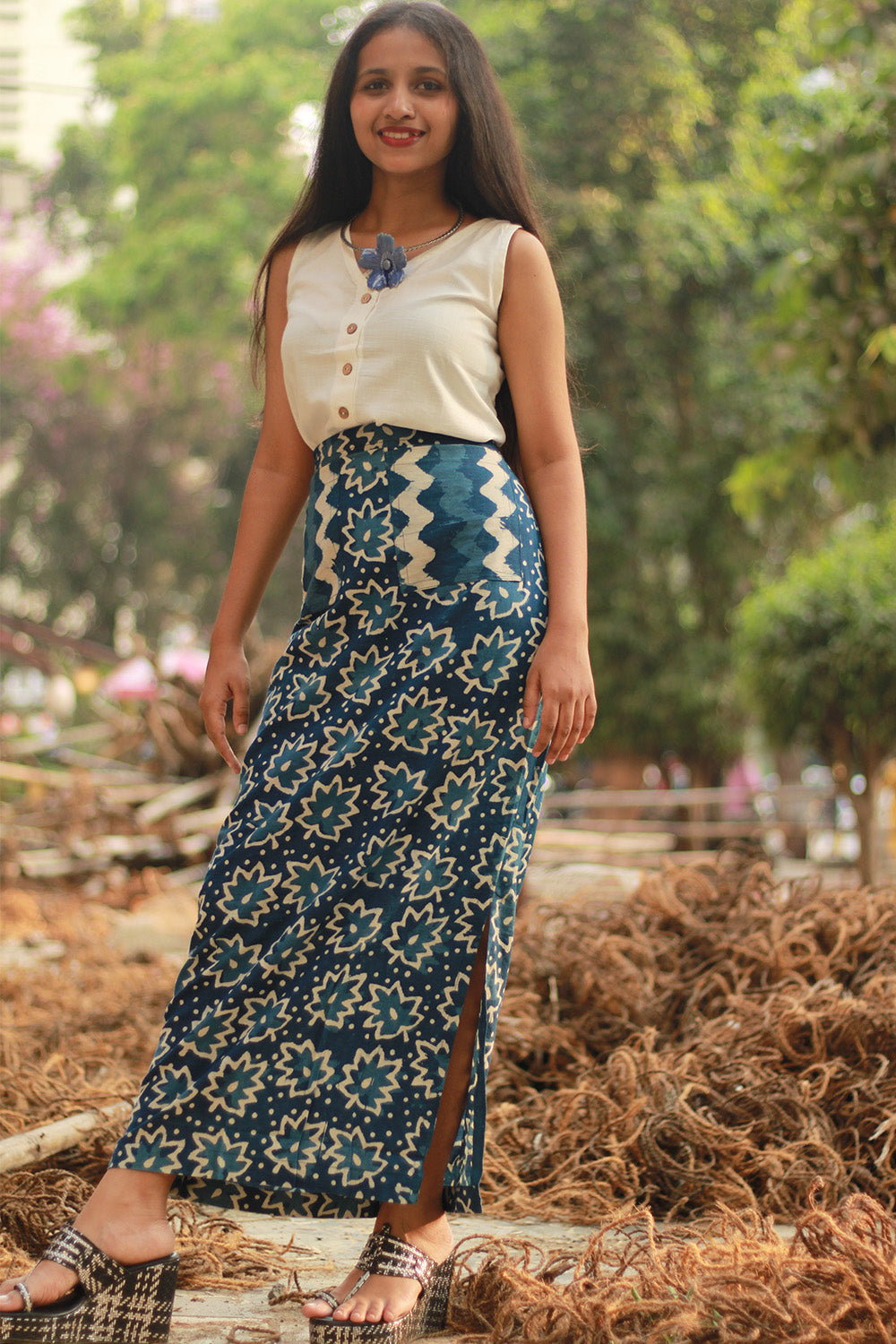 Parthavi | Long Straight Skirt | Indigo