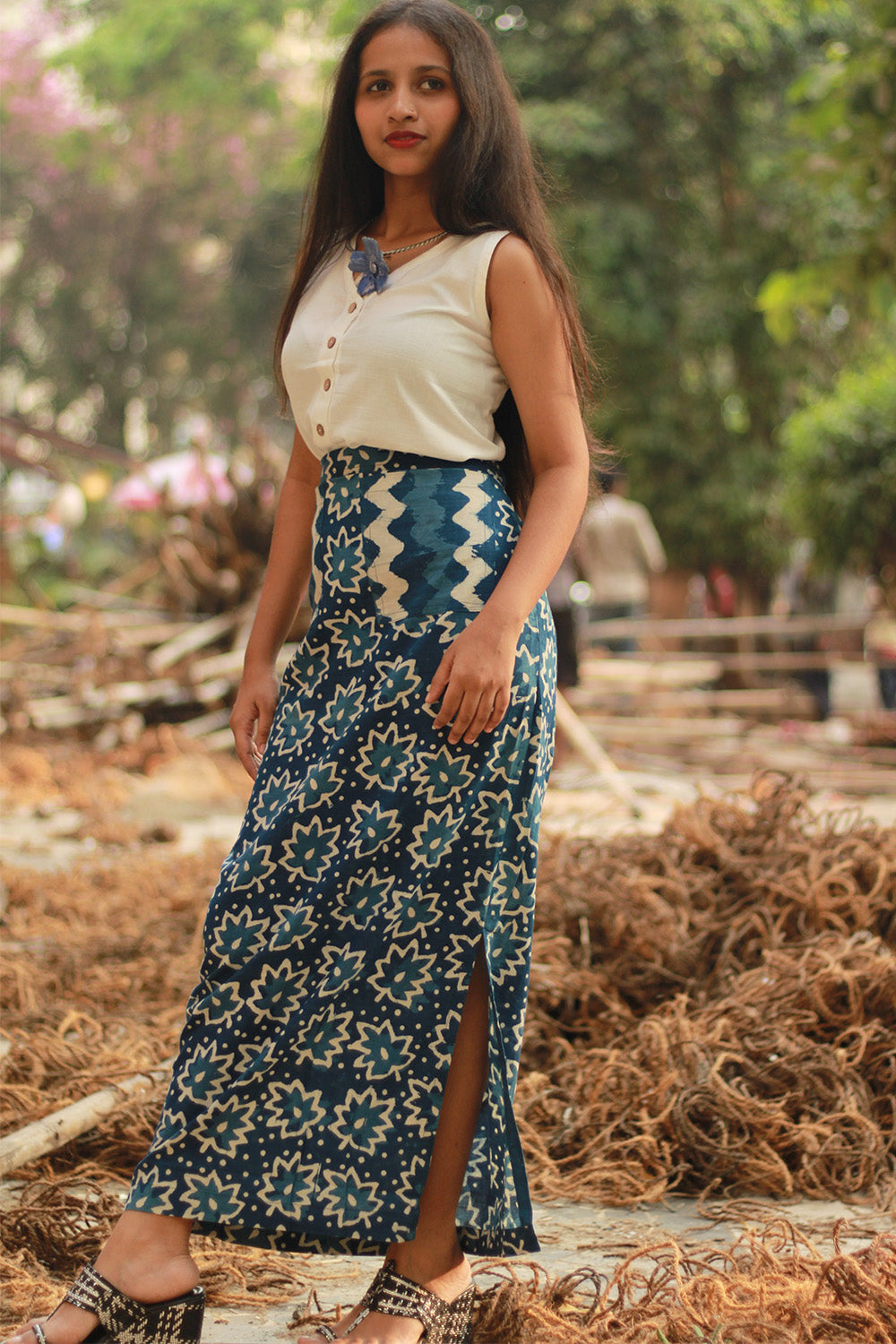 Parthavi | Long Straight Skirt | Indigo