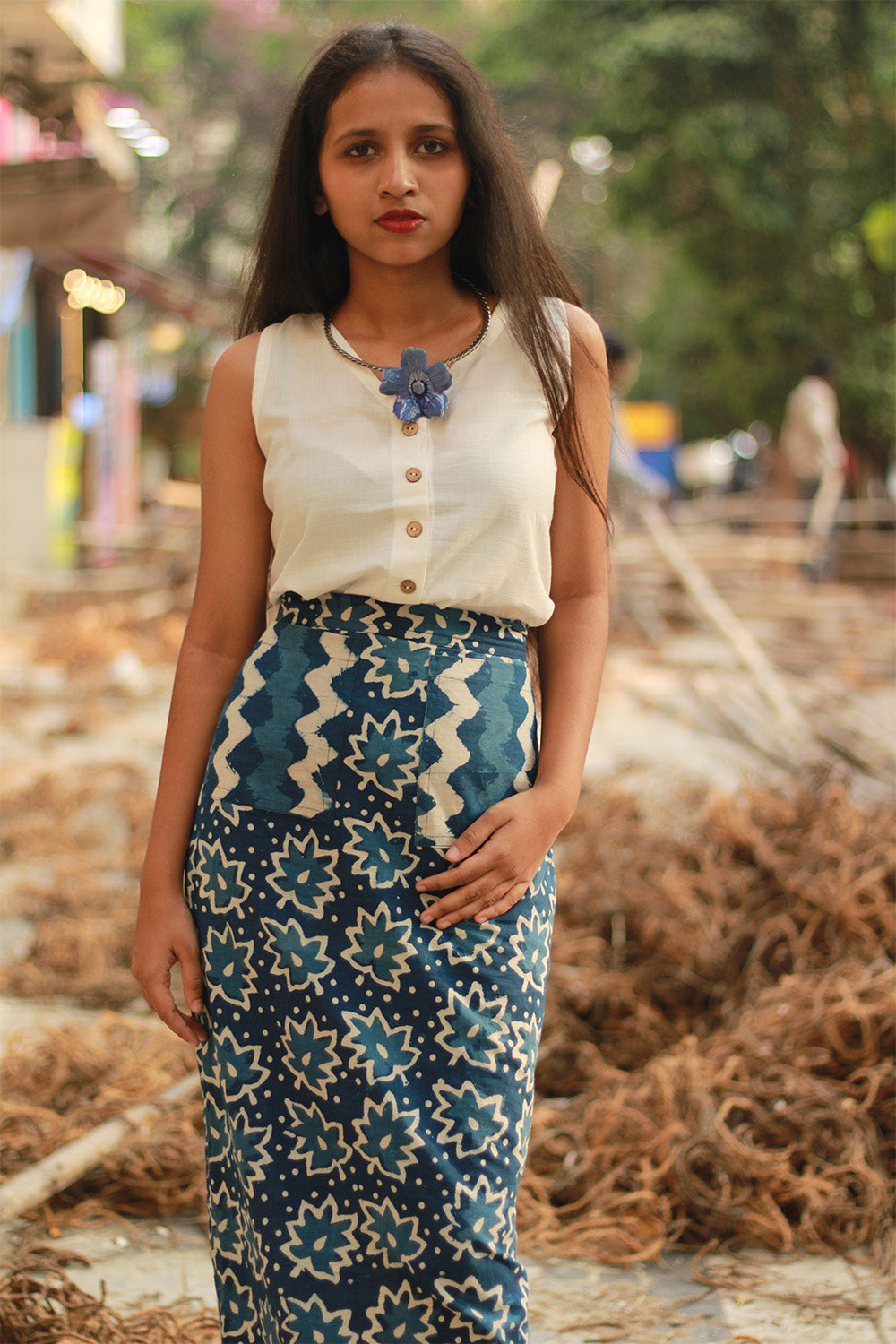 Parthavi | Long Straight Skirt | Indigo