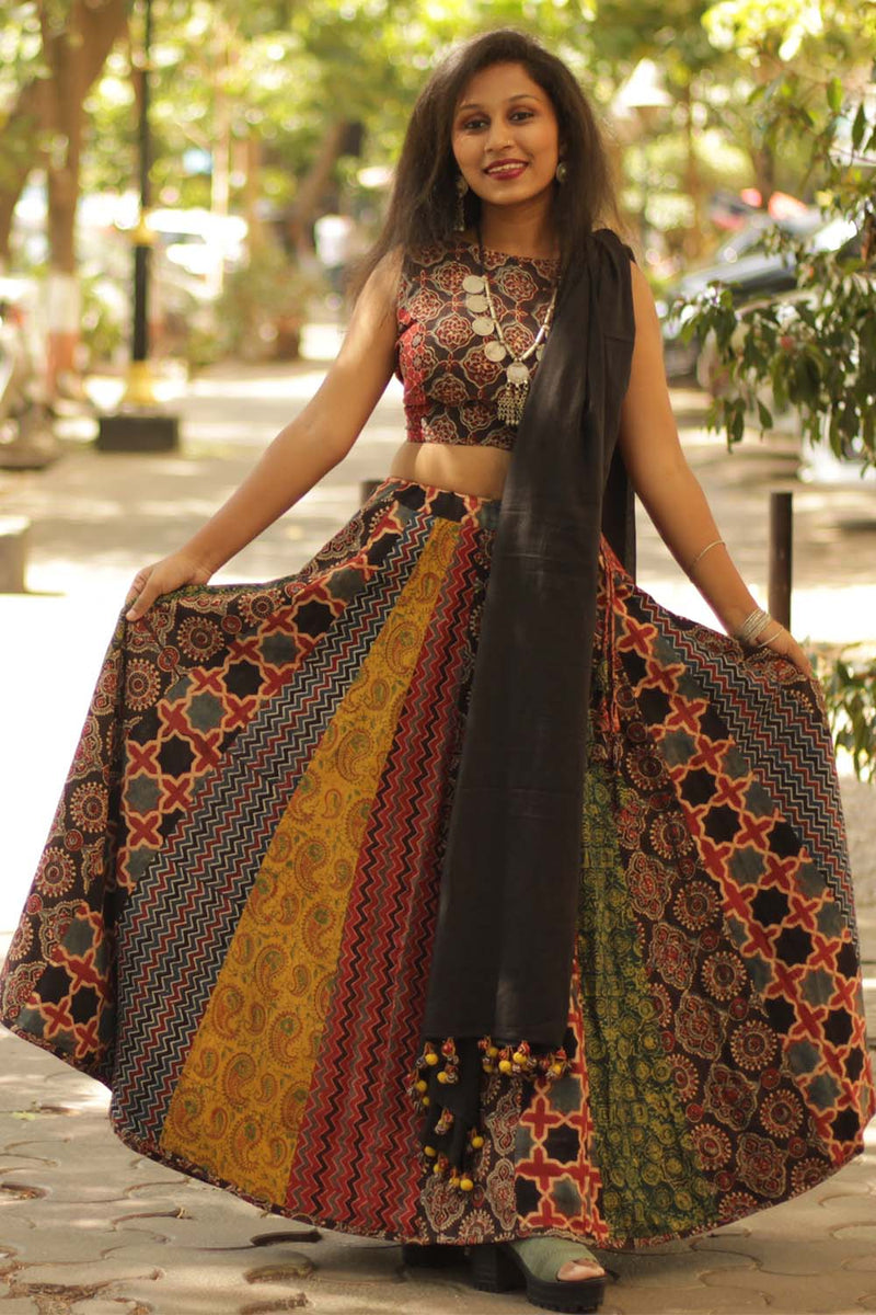 Viharini Kali Skirt- Ajrakh Medley
