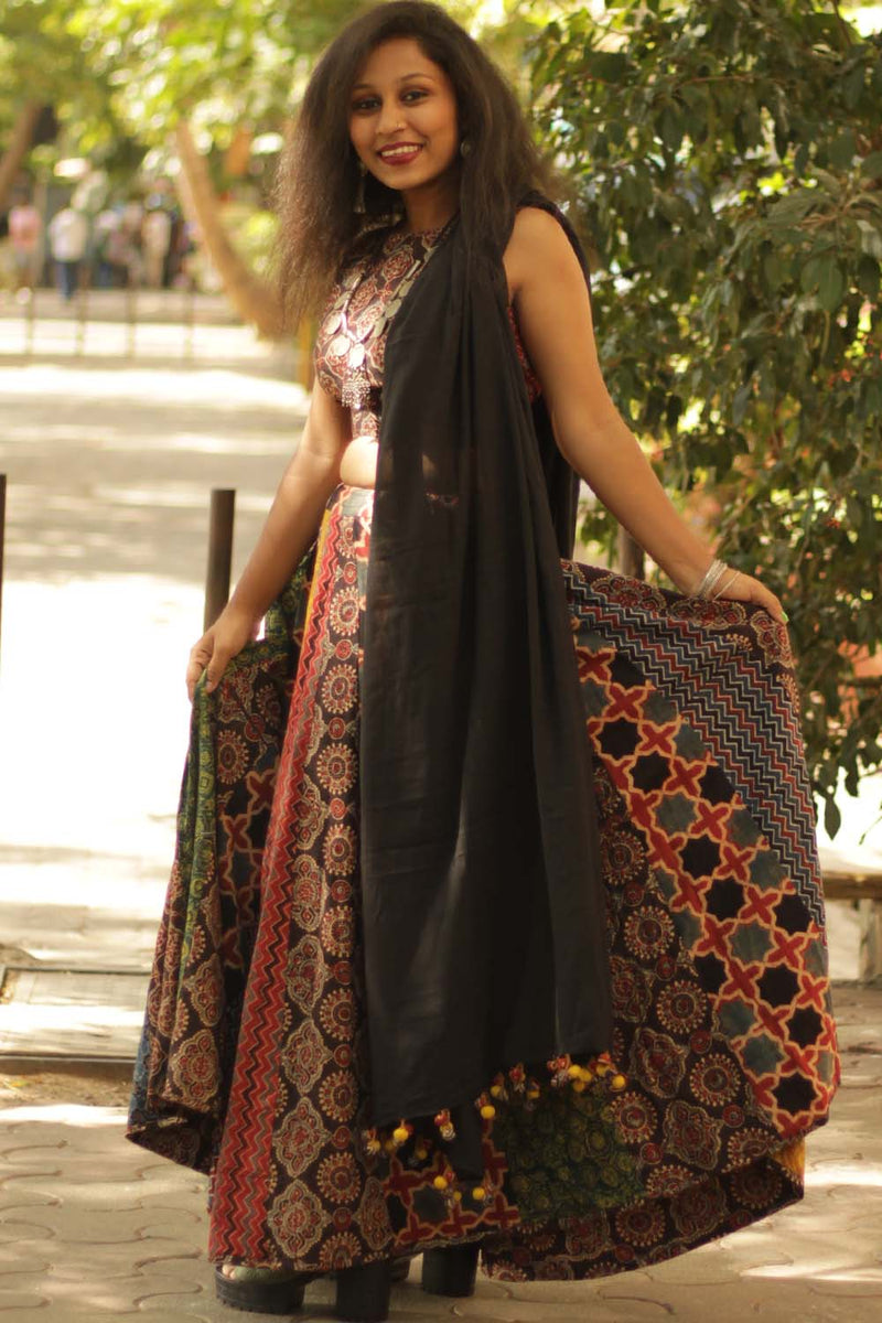 Viharini Kali Skirt- Ajrakh Medley