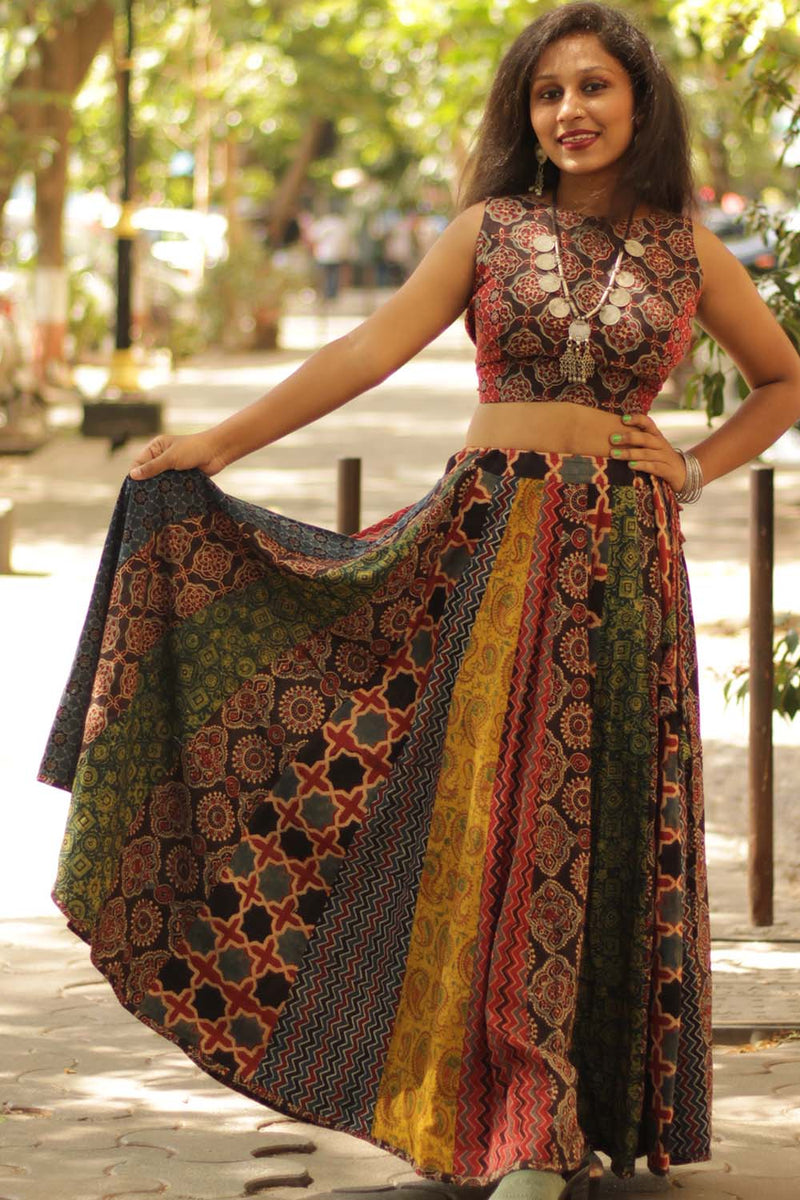 Viharini Kali Skirt- Ajrakh Medley