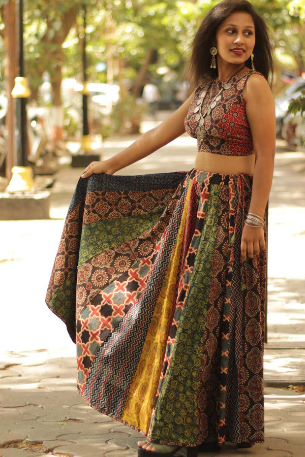 Viharini Kali Skirt- Ajrakh Medley