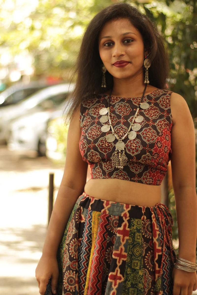 Viharini Kali Skirt- Ajrakh Medley