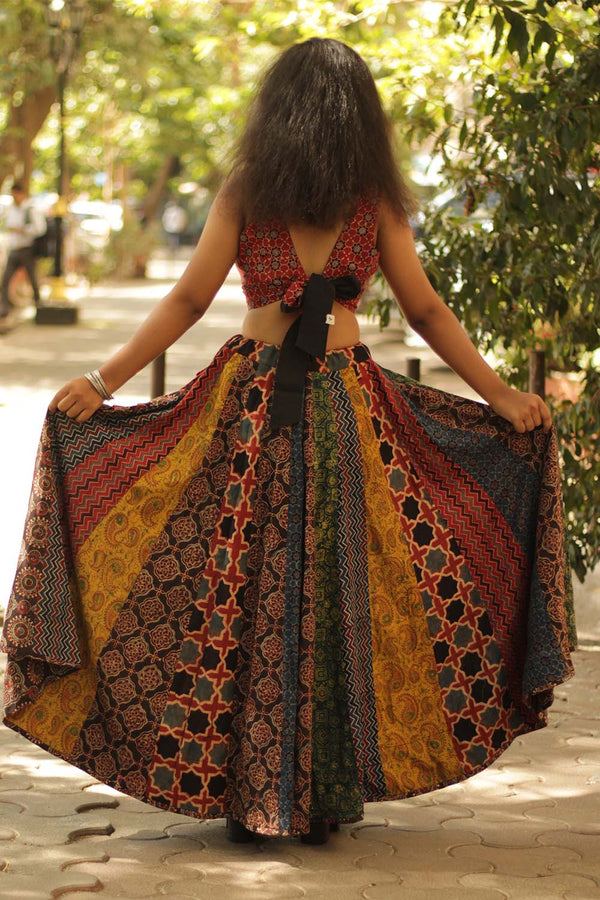 Viharini Kali Skirt- Ajrakh Medley