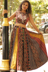 Viharini Kali Skirt- Ajrakh Medley