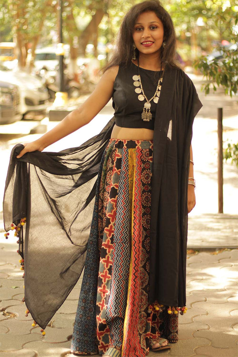 Viharini Kali Skirt- Ajrakh Medley