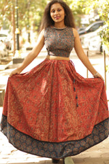 Viharini Long Skirt- Red Ajrakh Paisley