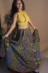 Viharini Kali Skirt- Ajrakh Medley