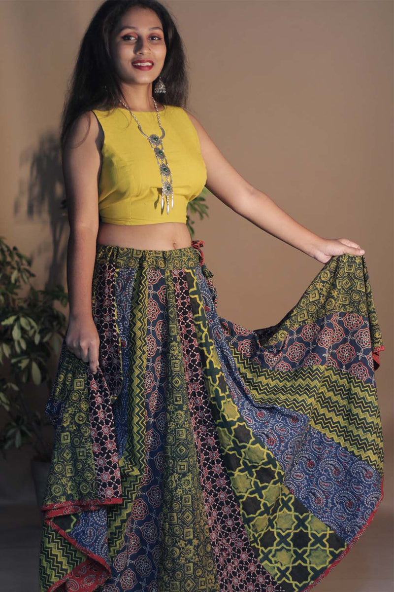 Viharini Kali Skirt- Ajrakh Medley