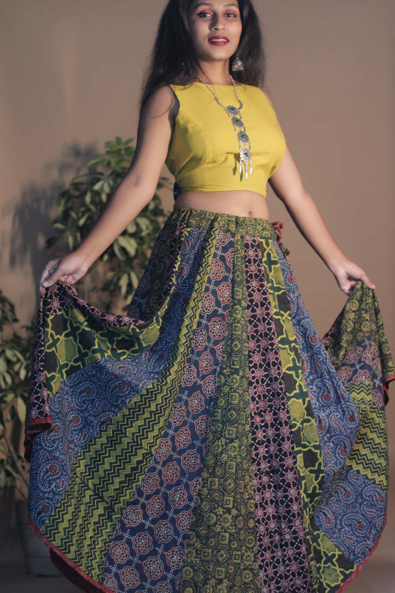 Viharini Kali Skirt- Ajrakh Medley