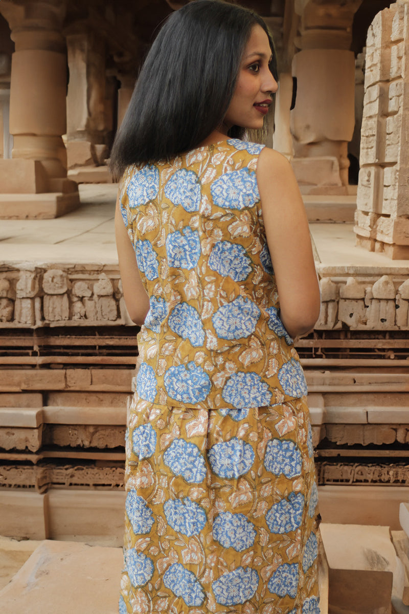 Parthavi | Long Straight Skirt | Cinnamon Floral Sanganeri