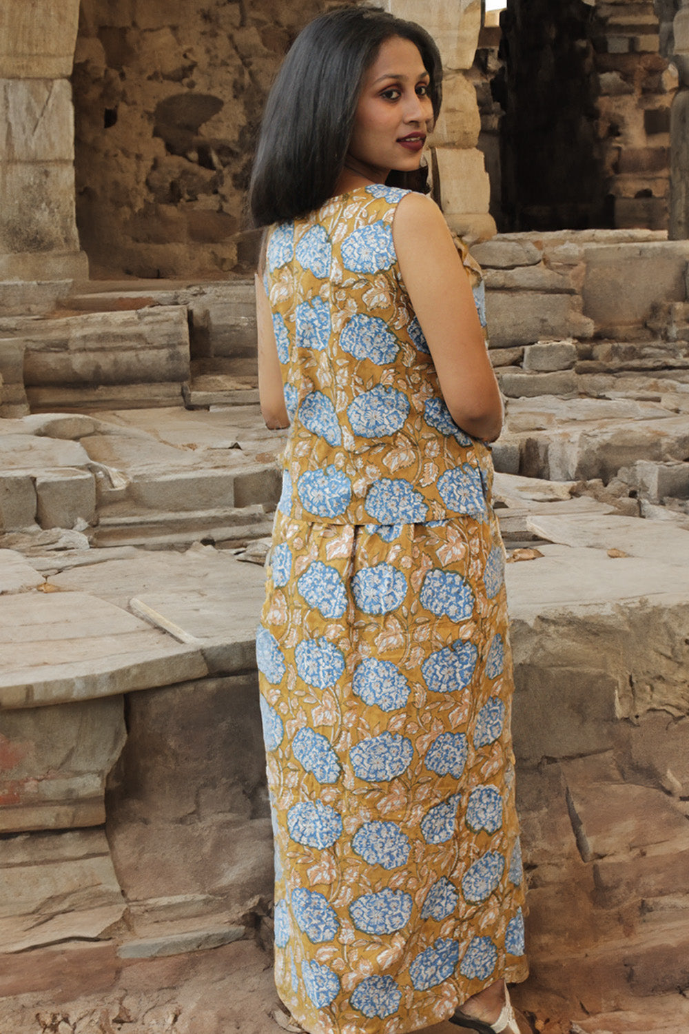 Meena | Long Straight Skirt | Cinnamon Floral Sanganeri