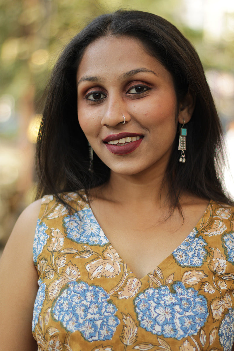 Parthavi | Long Straight Skirt | Cinnamon Floral Sanganeri