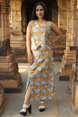 Parthavi | Long Straight Skirt | Cinnamon Floral Sanganeri