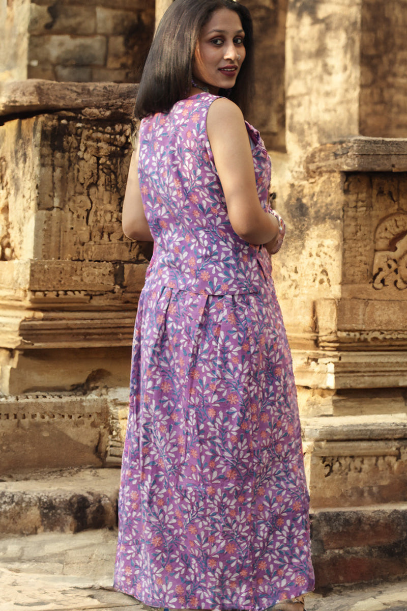 Parthavi | Long Straight Skirt  | Mauve Floral Sanganeri