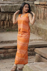 Parthavi |Long Straight Skirt | Orange Ikkat