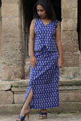 Parthavi | Long Straight Skirt | Ultramarine Ikkat