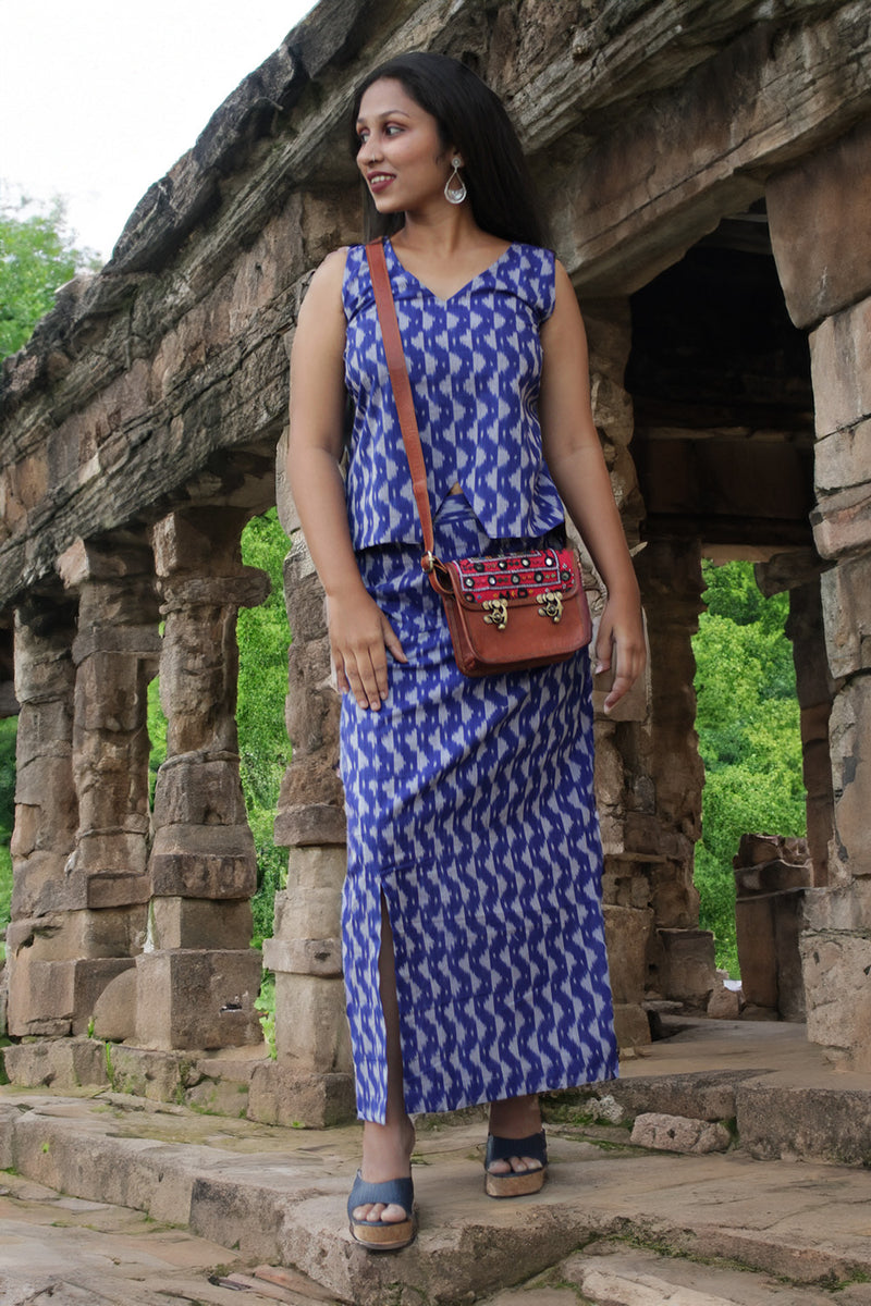 Parthavi | Long Straight Skirt | Ultramarine Ikkat
