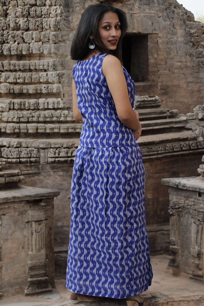 Parthavi | Long Straight Skirt | Ultramarine Ikkat