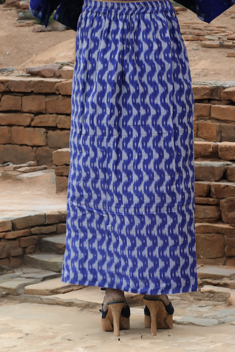 Parthavi | Long Straight Skirt | Ultramarine Ikkat