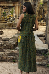 Parthavi | Long Straight Skirt | Green Trellis Ajrakh