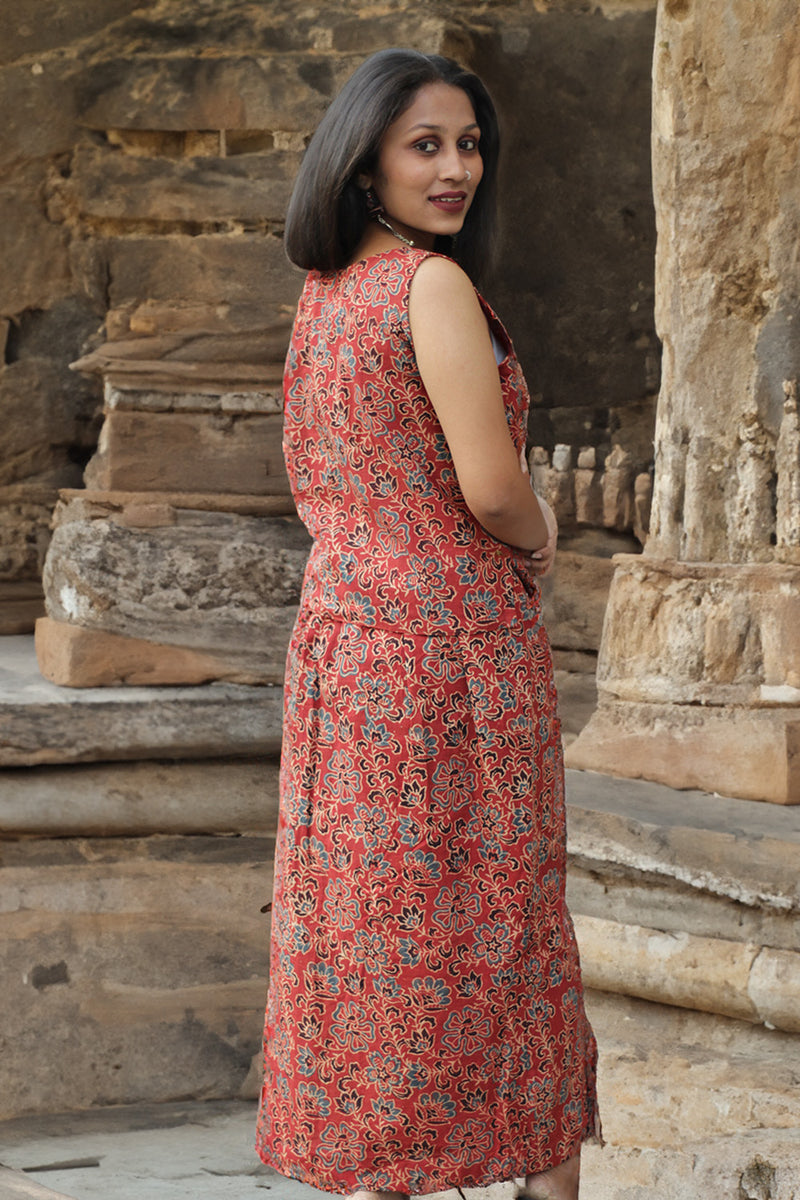 Parthavi | Long Straight Skirt | Rust Floral Ajrakh