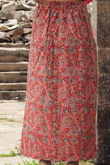 Parthavi | Long Straight Skirt | Rust Floral Ajrakh