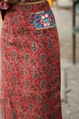 Parthavi | Long Straight Skirt | Rust Kairi Ajrakh