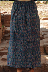 Parthavi | Long Straight Skirt | Navy Blue Prakriti Ajrakh