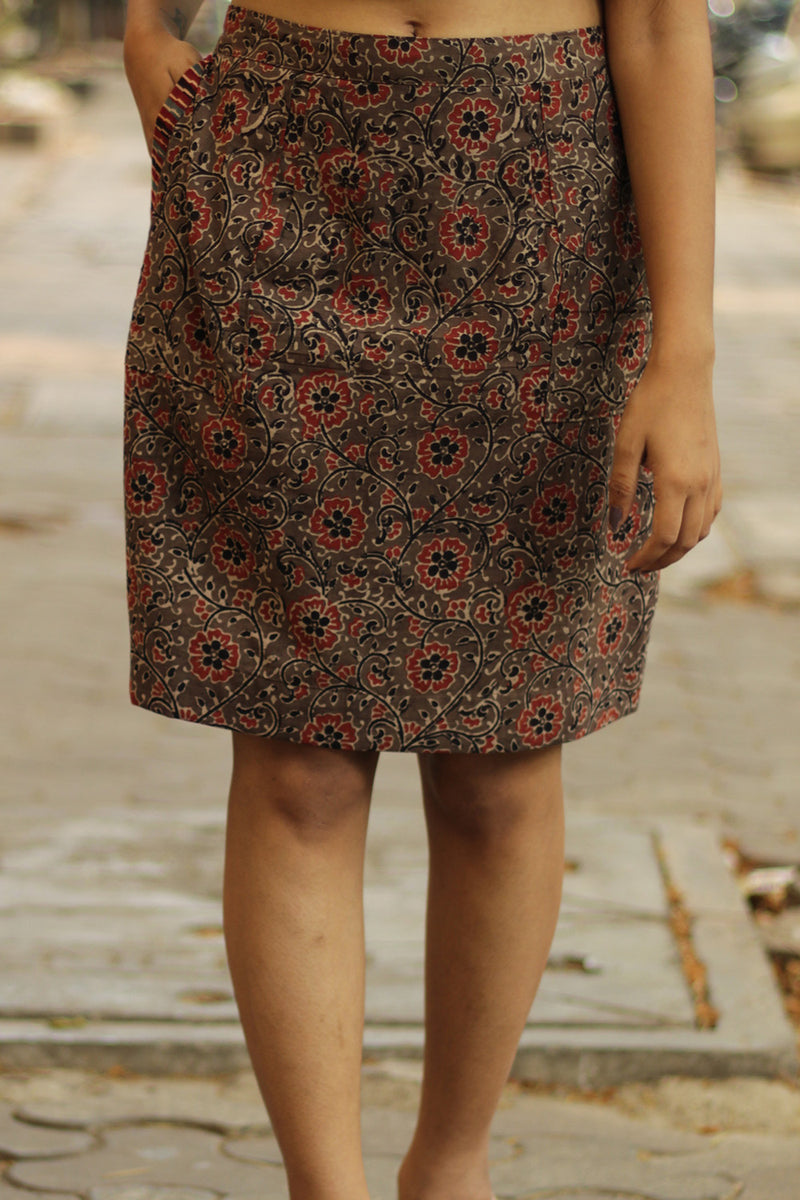 Shaili | Short Skirt | Cinnamon Floral Ajrakh