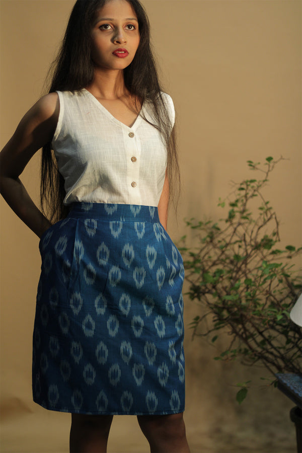 Shaili | Short Skirt | Royal Blue Ikkat