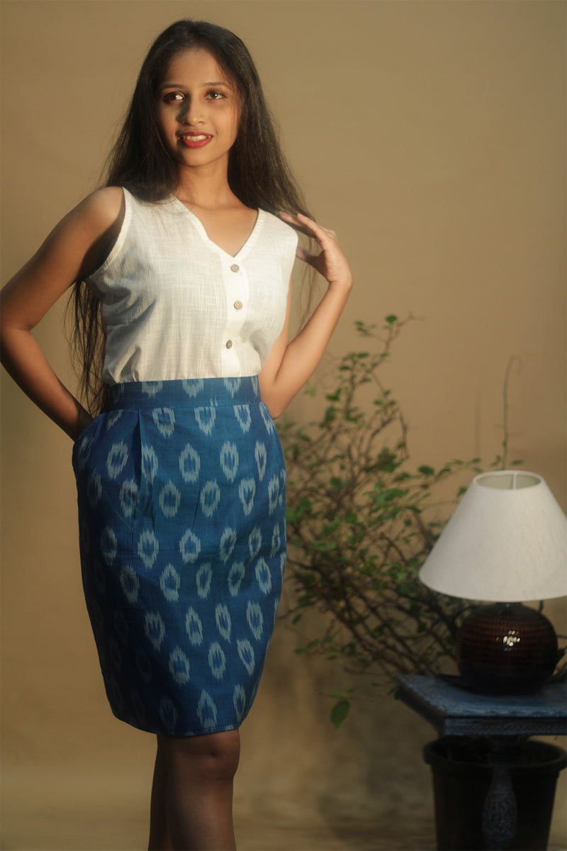 Shaili | Short Skirt | Royal Blue Ikkat