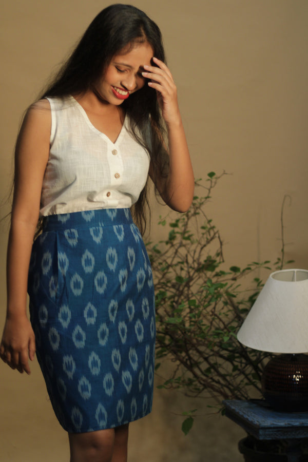 Shaili | Short Skirt | Royal Blue Ikkat