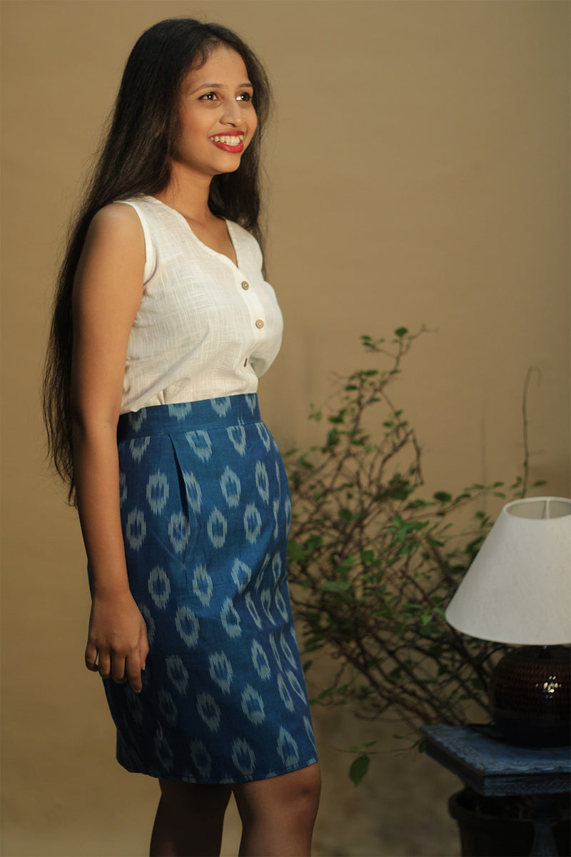 Shaili | Short Skirt | Royal Blue Ikkat