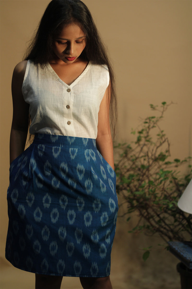 Shaili | Short Skirt | Royal Blue Ikkat