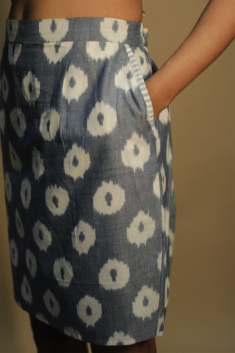 Shaili | Short Skirt | Grey-Blue Ikkat