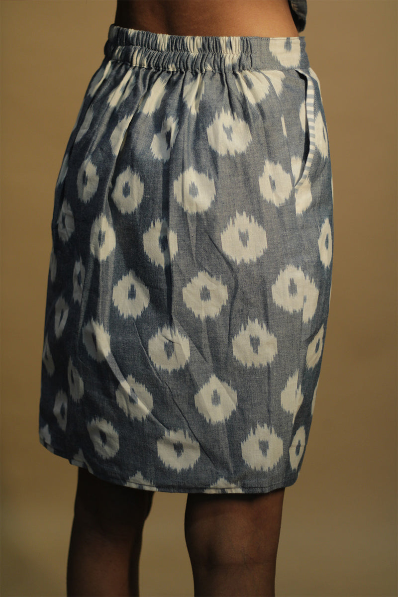 Shaili | Short Skirt | Grey-Blue Ikkat