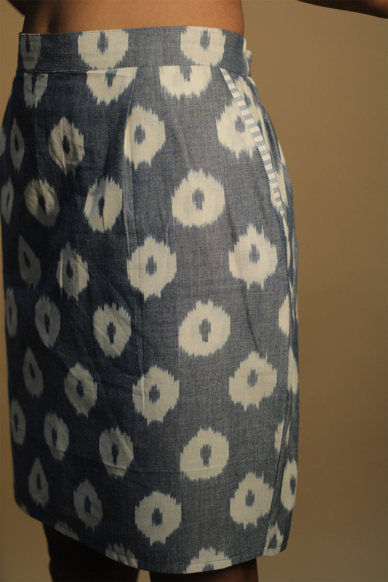 Shaili | Short Skirt | Grey-Blue Ikkat