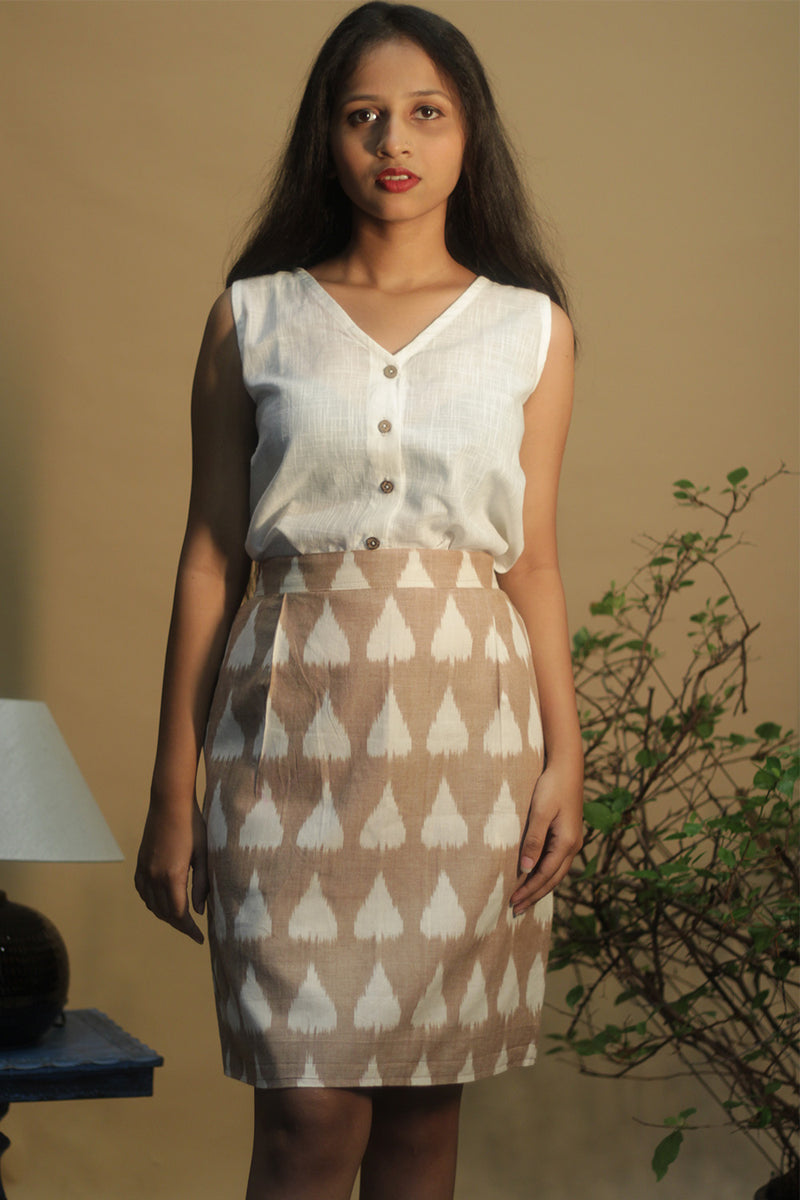 Shaili | Short Skirt | Brown Ikkat