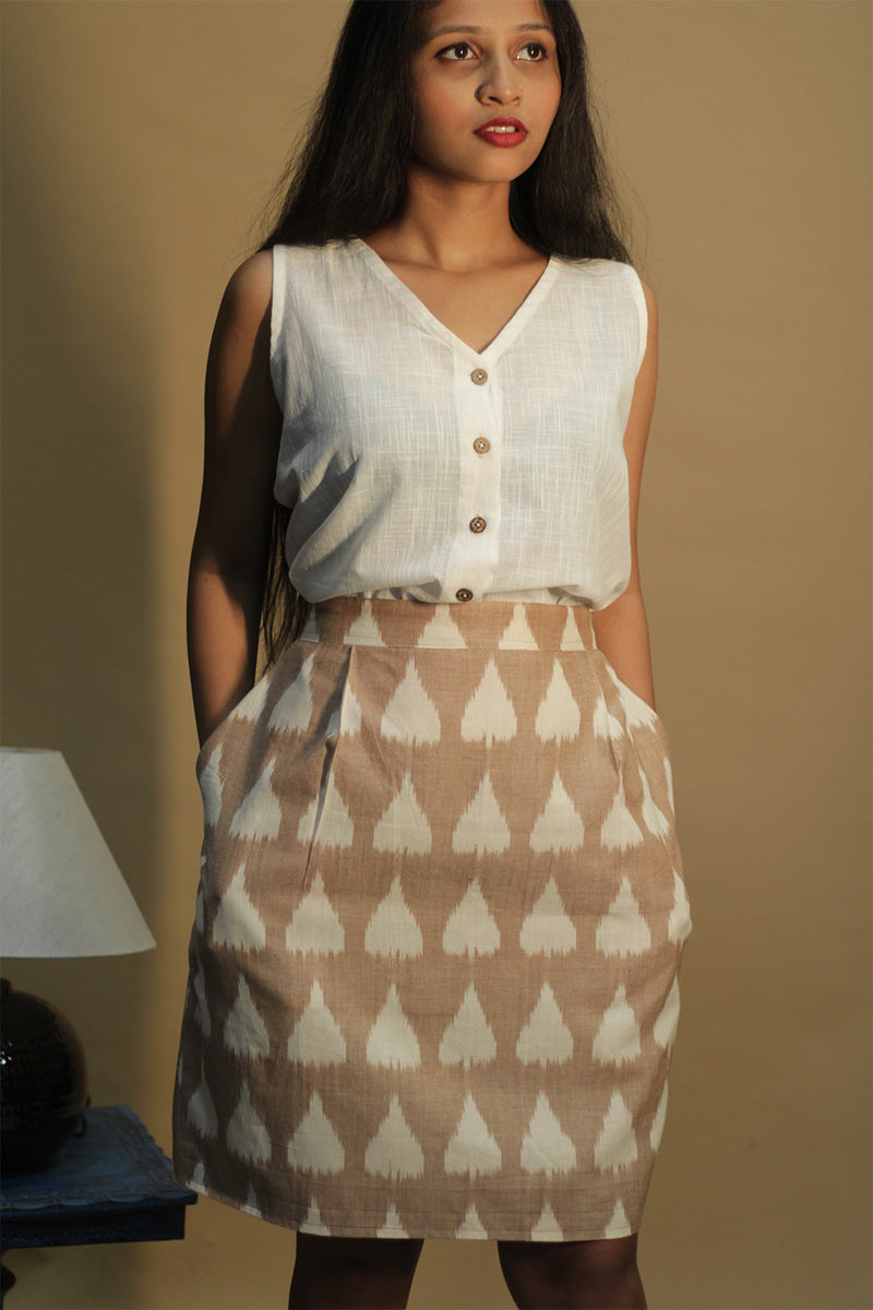 Shaili | Short Skirt | Brown Ikkat