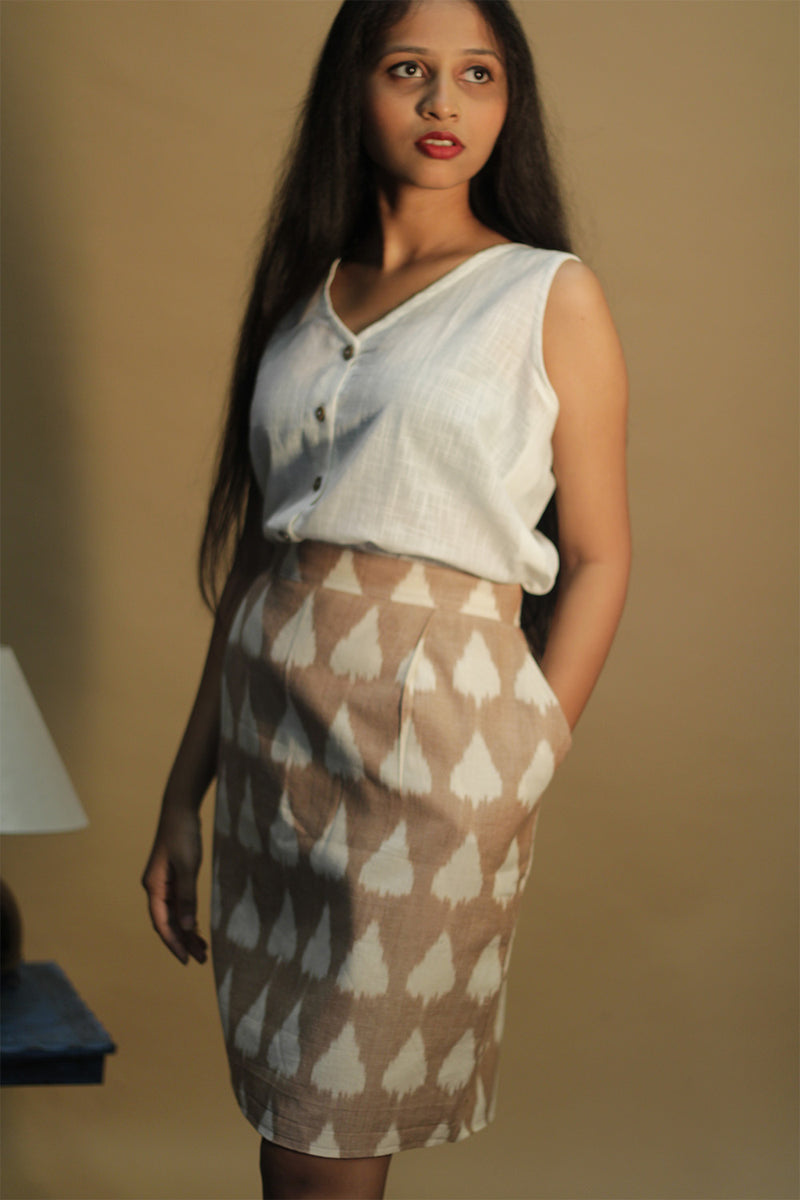 Shaili | Short Skirt | Brown Ikkat