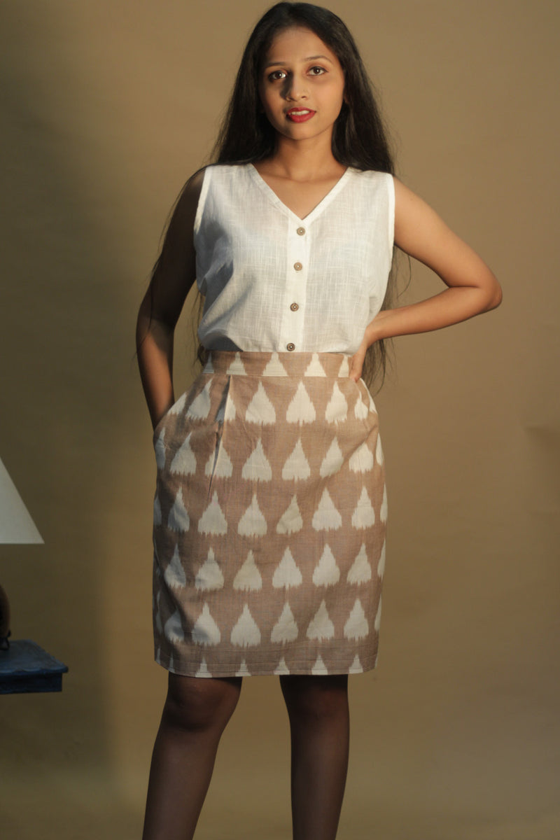 Shaili | Short Skirt | Brown Ikkat