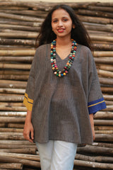 Taral | Anti Fit Cotton Top | Patteda Anchu | Noir with Blue & Yellow