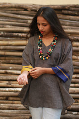 Taral | Anti Fit Cotton Top | Patteda Anchu | Noir with Blue & Yellow