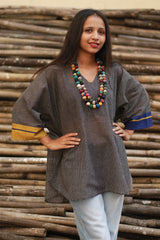Taral | Anti Fit Cotton Top | Patteda Anchu | Noir with Blue & Yellow