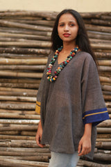 Taral | Anti Fit Cotton Top | Patteda Anchu | Noir with Blue & Yellow