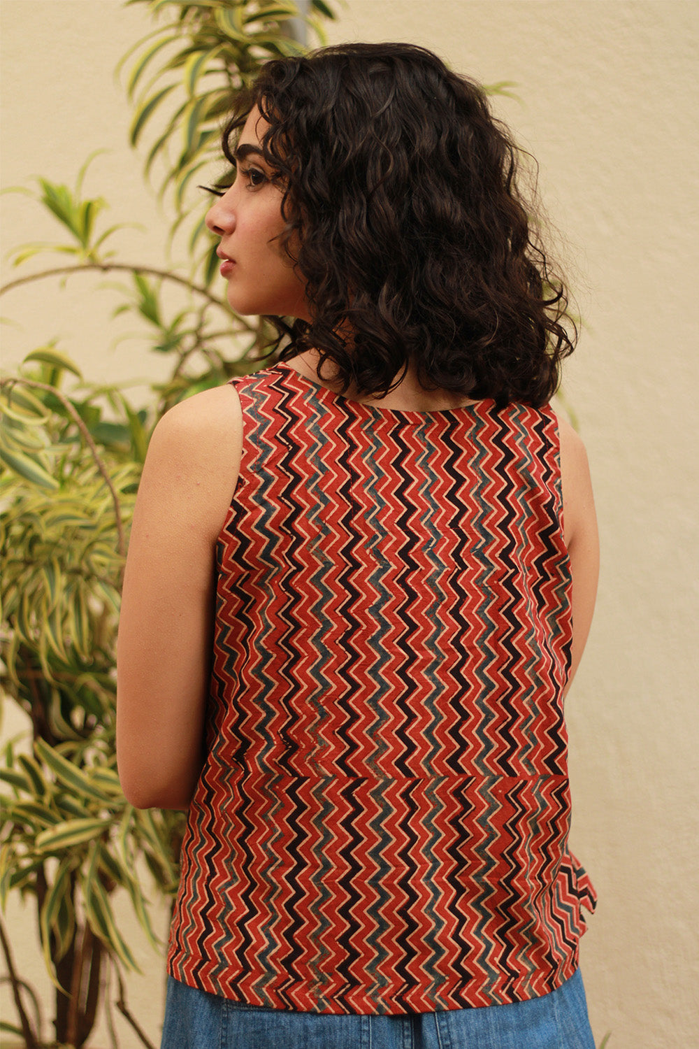 Dhaariyan | Front Buttoned Vest | Madder Chevron Ajrakh