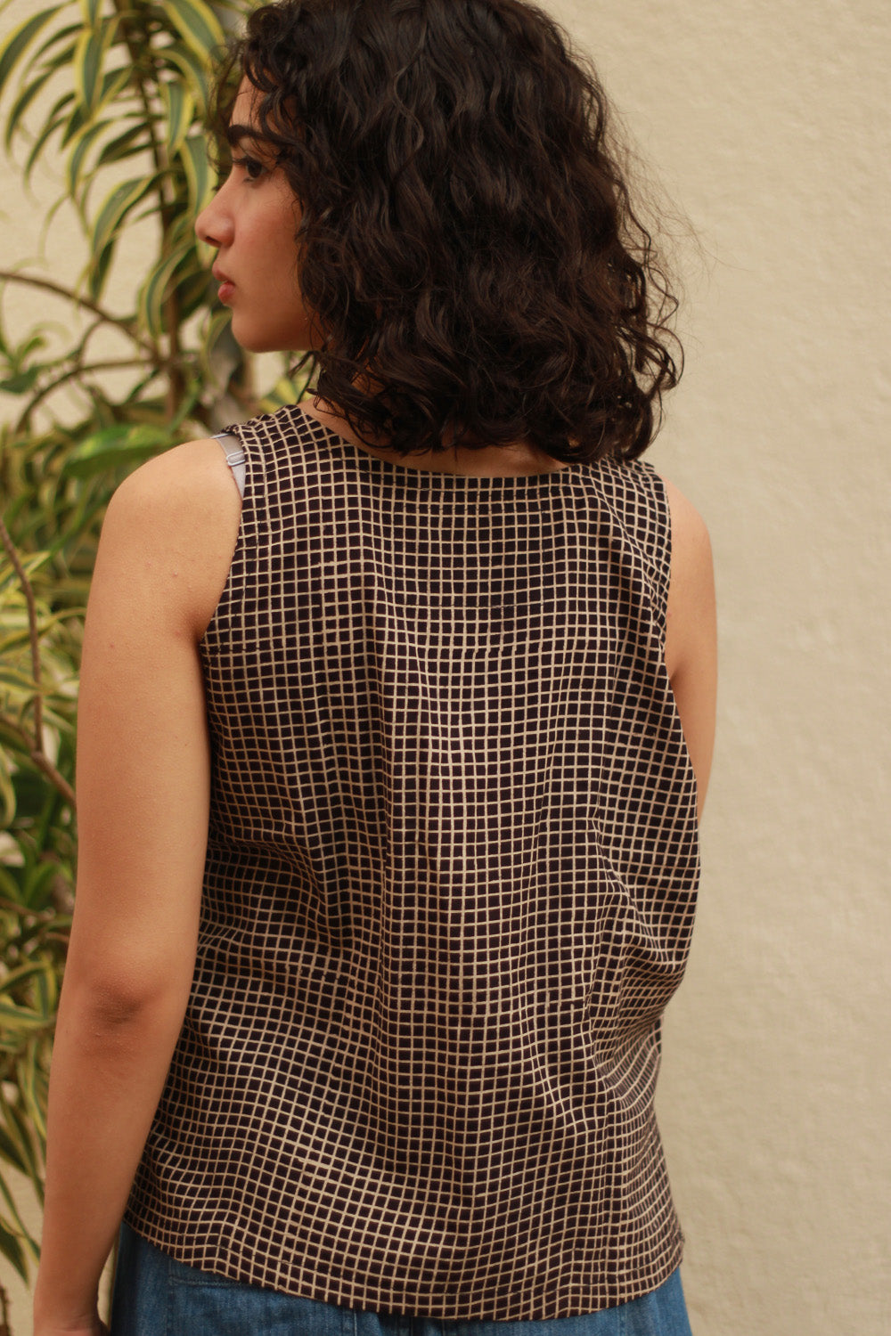 Dhaariyan | Front Buttoned Vest | Noir Checks Ajrakh
