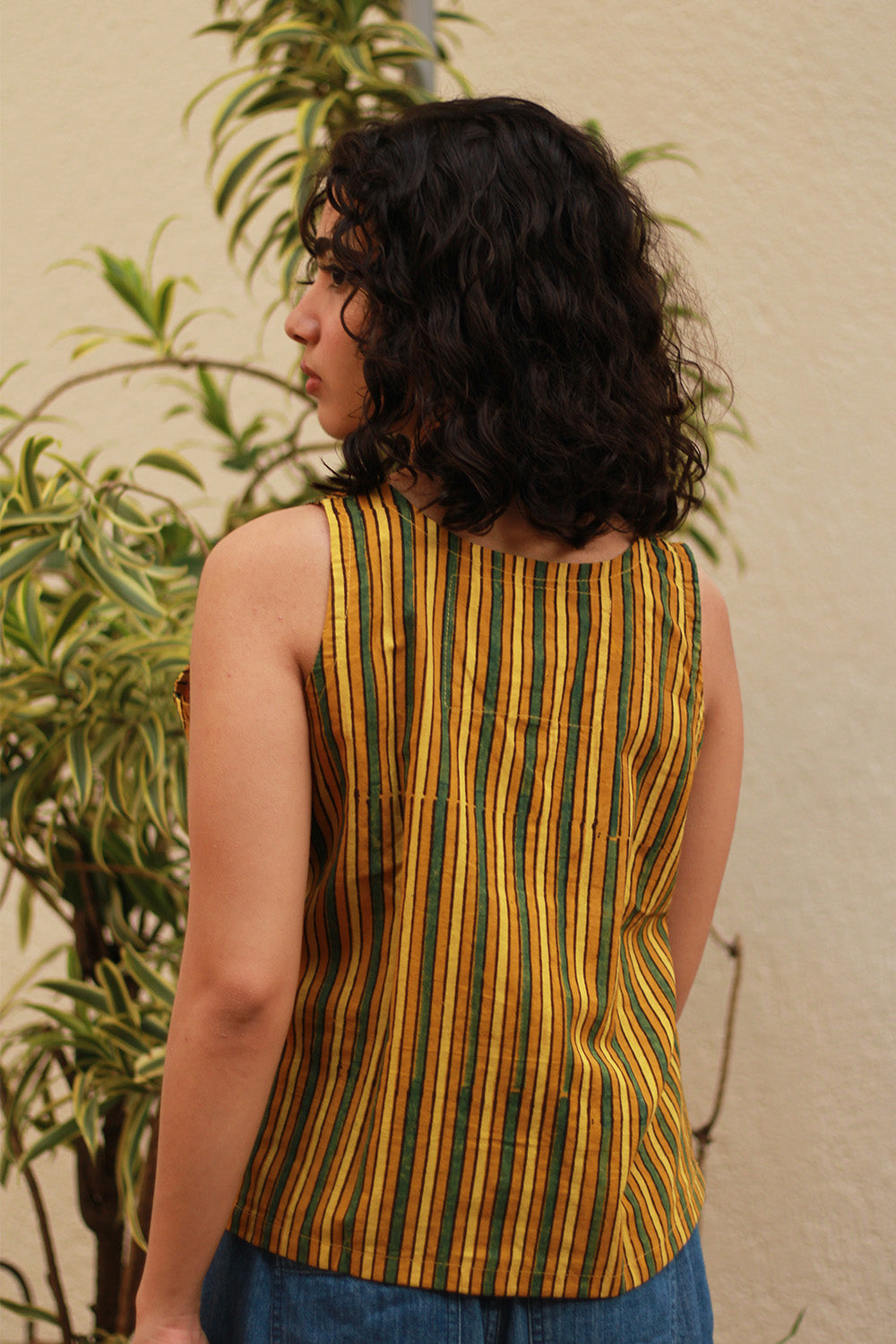 Front Buttoned Vest | Yellow Stripes
